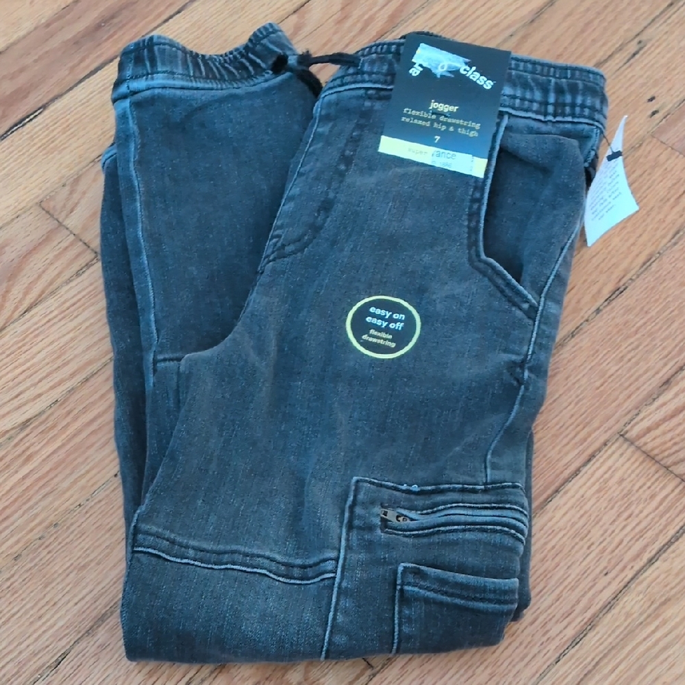 Art Class Black Utility Jogger Jeans Stretch Waist Band Kids Size 7